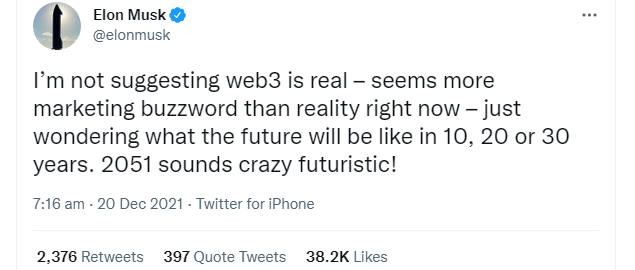 Elon Musk tweet on Web 3.0